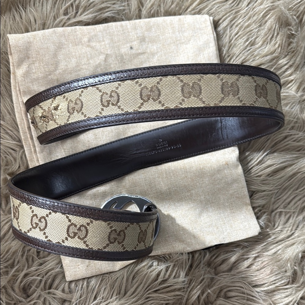 Gucci Brown and Tan Belt Bag with Silver Logo Buckle size 36 - Picture 8 of 9